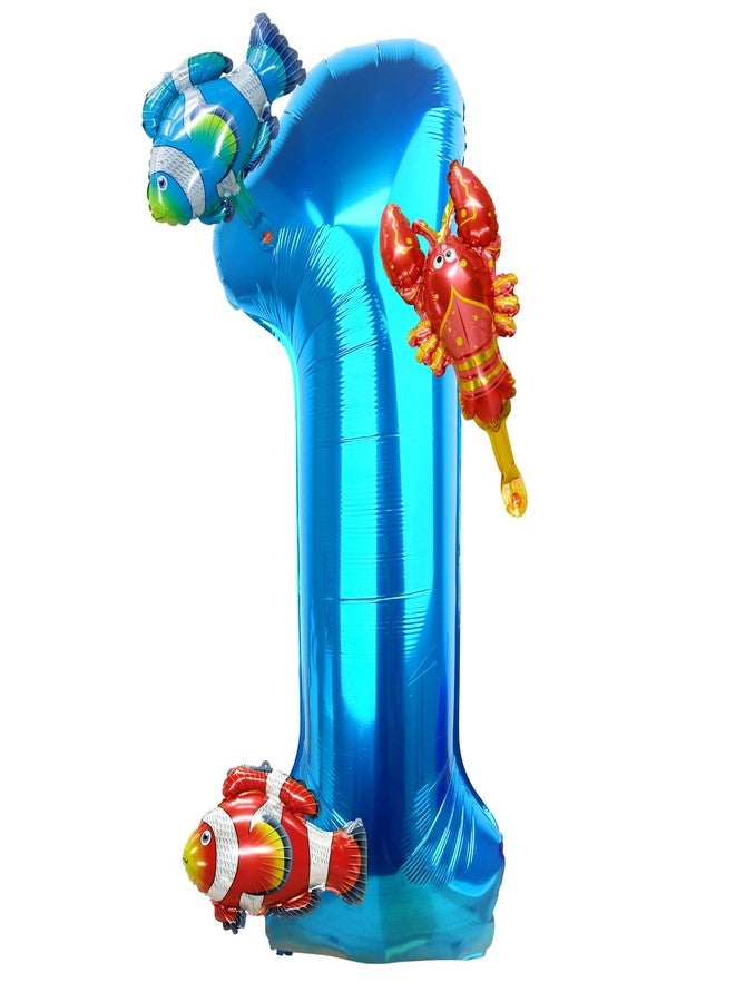 LEBERY 40 Inch Under the Sea Blue Number 1 Balloon, Mini Sea Animal Balloons Ocean Animal Foil Balloon, Fish Crawfish Balloons for Boys Girls Ocean Theme 1st Birthday Baby Shower Party Decoration - Image 1